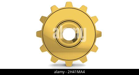 Goldenes Zahnrad isoliert auf weißem Hintergrund Stockfoto