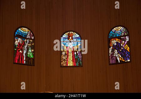 Buntglasfenster, Moses Memorial Church, Mount Nebo, Jordanien, Mittlerer Osten Stockfoto