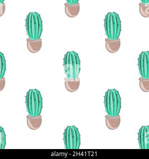 Niedliche Sommer-Thema nahtlose Muster mit Kakteen. Hübsche und weiche Pastellfarben. Stockfoto