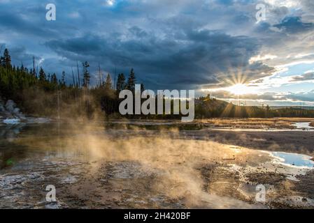 Steaming Mud Pod Area im berühmten Yellowstone National Park, USA Stockfoto