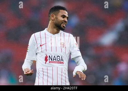 Youssef en-Nesyri aus Sevilla während des Fußballspiels der spanischen Meisterschaft La Liga zwischen dem FC Sevilla und CA Osasuna am 30. Oktober 2021 im Stadion Ramon Sanchez-Pizjuan in Sevilla, Spanien - Foto: Joaquin Corchero/DPPI/LiveMedia Stockfoto