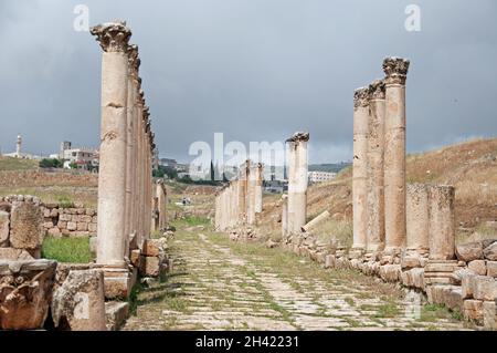 Cardo Maximus (Colonnaded Main Street), Jerash, Jordanien, Naher Osten Stockfoto