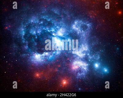 Fraktaler Nebel - abstrakter Raumhintergrund - 3d-Illustration Stockfoto