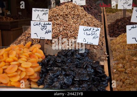 Getrocknete Früchte, Zentralmarkt, Amman, Jordanien, Naher Osten Stockfoto