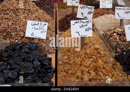 Getrocknete Früchte, Zentralmarkt, Amman, Jordanien, Naher Osten Stockfoto