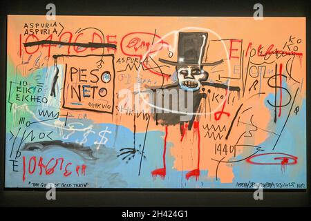 Ein Artwok mit dem Titel „The Guilt of Gold Teeth“ von Jean-Michel Basquiat, der während der Fotoaktion „20./21. Jahrhundert“ bei Christie ausgestellt wurde Stockfoto