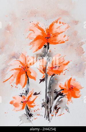 Abstrakte Blume Aquarellmalerei für verschiedene Verwendungsarten wie Einladungskarte, Postkarte, Poster, Cover, Dekoration. Aquarell handbemalte Illustration Stockfoto