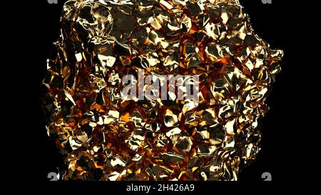 Golden Rock Explosion auf schwarzem Hintergrund Gold Texture Super Slow Motion 1000 FPS 3d Render Stockfoto