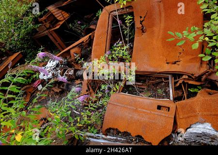 August 2021 - Rusty Car Industrial Dereliction in South Wales Stockfoto