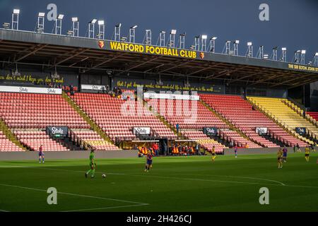 Watford, Großbritannien. Oktober 2021. Vicarage Road Stadium, Watford, Eine allgemeine Ansicht vom FA Womens Championship-Spiel zwischen Watford und Crystal Palace in der Vicarage Road, Watford, England. Stephen Flynn/SPP Kredit: SPP Sport Pressefoto. /Alamy Live News Stockfoto