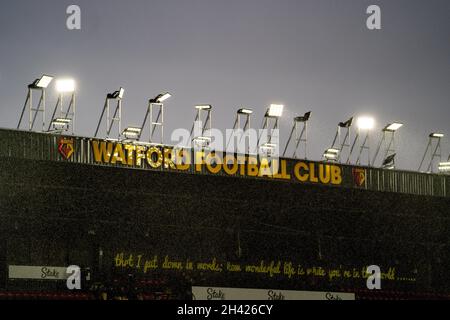 Watford, Großbritannien. Oktober 2021. Vicarage Road Stadium, Watford, Eine Wettermischung trat während des FA Womens Championship-Spiels zwischen Watford und Crystal Palace in der Vicarage Road, Watford, England, Auf. Stephen Flynn/SPP Kredit: SPP Sport Pressefoto. /Alamy Live News Stockfoto