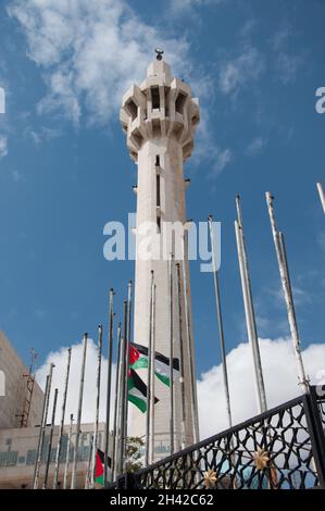 Minarett, die Moschee des Märtyrerkönigs Abdullah bin Al-Hussein, Amman, Jordanien, Naher Osten, auch als Blaue Moschee bekannt Stockfoto