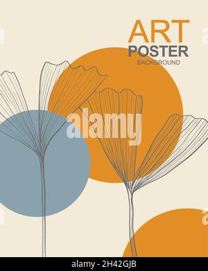 Eine Linie Zeichnung Vektor Blatt und Palmenblätter. Moderne einzeilige Kunst, ästhetische Kontur. Perfekt für Wohnkultur wie Poster, Wandbilder, Tote b Stock Vektor