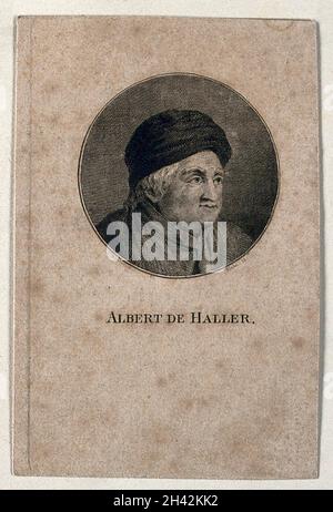 Baron Albrecht von Haller. Linienstich von Blake nach B. A. Dunker. Stockfoto