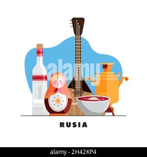 russland Land Kultur gesetzt Symbole Stock Vektor