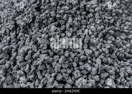 Black Fossil Kokskohle Kraftstoff für Metall Schmelzen Textur Hintergrund. Stockfoto