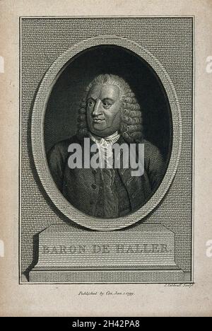 Baron Albrecht von Haller. Linienstich von J. Caldwall, 1799. Stockfoto