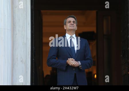 Griechenlands Premierminister Kyriakos Mitsotakis im Maximos Mansion in Athen. Stockfoto