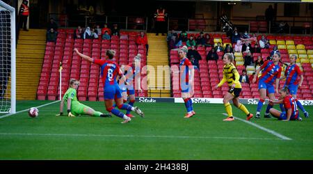 Watford, Großbritannien. Oktober 2021. DAGENHAM, ENGLAND - 31. OKTOBER: Während des Barclays FA Women's Championship-Spiels zwischen Watford und Crystal Palace im Vicarage Road Stadium in Watford am 31. Oktober 2021 Credit: Action Foto Sport/Alamy Live News Stockfoto