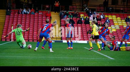 Watford, Großbritannien. Oktober 2021. DAGENHAM, ENGLAND - 31. OKTOBER: Während des Barclays FA Women's Championship-Spiels zwischen Watford und Crystal Palace im Vicarage Road Stadium in Watford am 31. Oktober 2021 Credit: Action Foto Sport/Alamy Live News Stockfoto