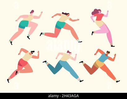 Sechs Athleten, die Avatare-Figuren laufen Stock Vektor