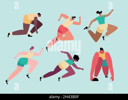 Athleten mit sechs Avataren-Charakteren Stock Vektor