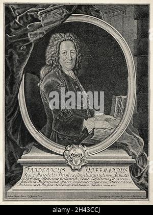 Friedrich Hoffmann II. Reproduktion eines Liniengravur von F. G. Wolffgang, 1735, nach A. Pesne. Stockfoto