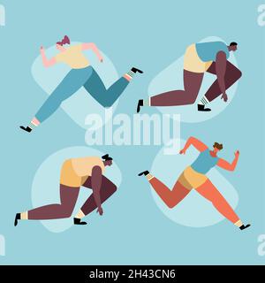 Vier Athleten, die Avatare-Charaktere laufen Stock Vektor