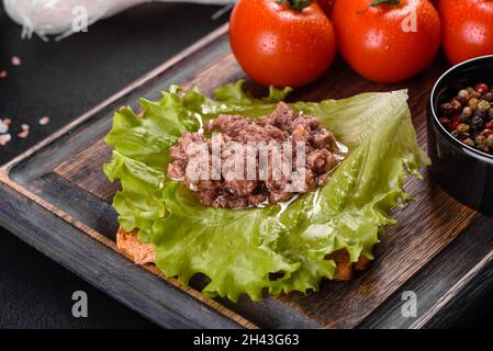 Köstliche frische Toast Grill mit Käse und Thunfisch. Sandwiches, schnelle Snacks Stockfoto