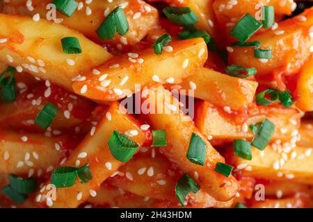 Leckere Honig-Chilipartoffel, Nahaufnahme Stockfoto