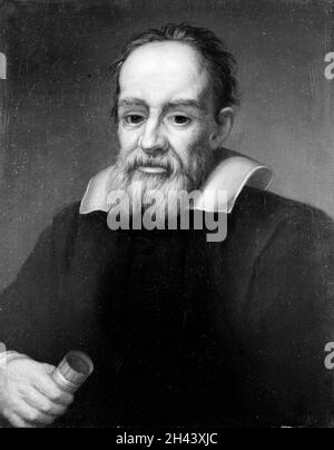 Galileo Galilei (1564-1642) hält ein Teleskop. Ölgemälde nach Justus Erstermans. Stockfoto