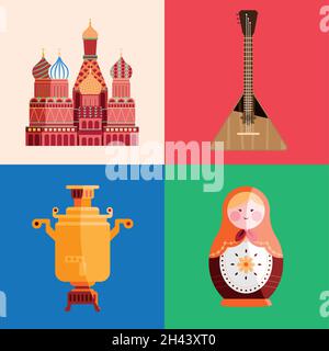 rusia Land vier Set-Items Stock Vektor