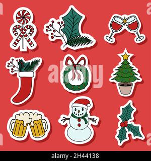 80s, 90s, Erwachsene, Tasche, Bart, Biker, Karte, zeichentrick, Feier, Charakter, Fröhlich, weihnachten, claus, cool, dezember, Design, Ausdruck, Gesicht, Spaß, Stock Vektor