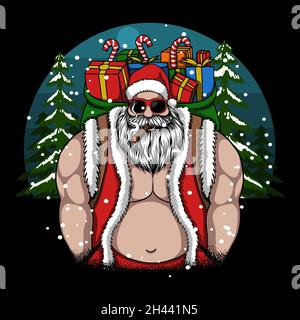 Cool santa bringt mir ein fröhliches weihnachtsgeschenk Vektor Illustration Stock Vektor