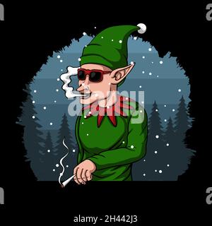 Cool santa claus Elf fröhlich weihnachten Vektor Illustration Stock Vektor
