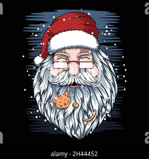 weihnachtsmann und Kätzchen fröhlich weihnachten Vektor-Illustration Stock Vektor