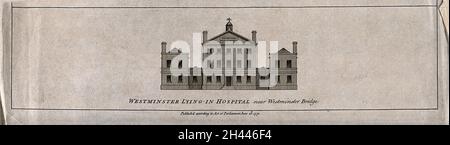 Das Westminster Lügen-in Krankenhaus, Lambeth. Gravur, 1771. Stockfoto