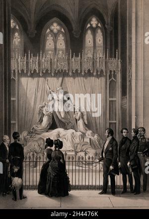 Louis-Philippe, König von Frankreich, besucht das Denkmal der Prinzessin Charlotte in der St. George's Chapel, Windsor. Lithographie von A.J. B. Bayot nach E.H.T. Pingret, 1846. Stockfoto