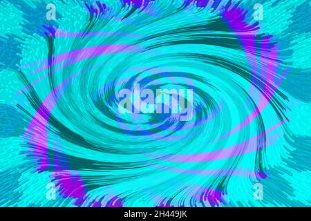 Digitale abstrakte fraktale Vortex-Illustration, nahtloses buntes Wirbelmuster in Blau, Grün und Lila Stockfoto