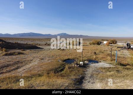 Rund um Alkali Flat Hot Spring im Zentrum von Nevada Stockfoto