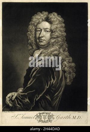 Sir Samuel Garth. Mezzotint von J. Faber, Junior, 1733, nach Sir G. Kneller. Stockfoto