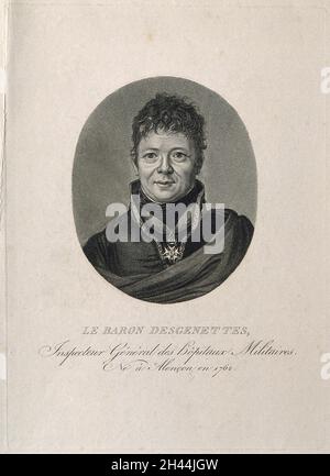 Nicolas-René-Dufriche, Baron Desgenettes. Stichgravur. Stockfoto