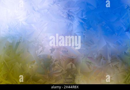 Grüner, gelber, blauer Hintergrund mit gesprenkelten, hellen Bereichen und Frost-Glitzer Stockfoto
