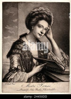 Eine junge Frau (Miss Jones) beim Lesen. Mezzotint, 17--, nach Catherine Read. Stockfoto