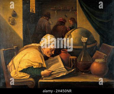 Ein Alchemist in seinem Labor. Öl Malerei nach David Teniers der Jüngere. Stockfoto