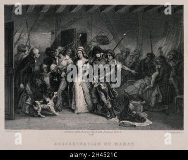 Die Verhaftung von Charlotte Corday; Marat starb in seinem Bad. Stich von W. Greatbach nach A. Scheffer, 1881. Stockfoto