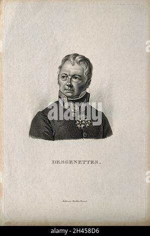 Nicolas-René-Dufriche, Baron Desgenettes. Kupferstich von A. Tardieu. Stockfoto