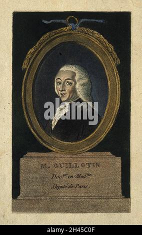 Joseph Ignace Guillotin. Farbiger Stich mit Stipple. Stockfoto