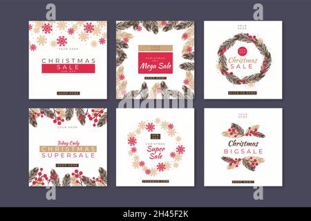 weihnachten Verkauf instagram Beiträge Vektor Design Illustration Stock Vektor