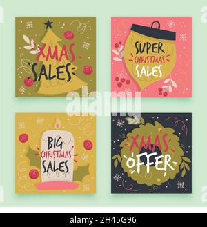weihnachten Verkauf instagram Beiträge Set Vektor Design Illustration Stock Vektor